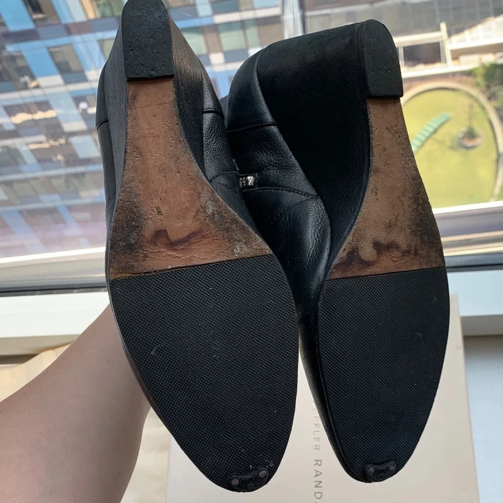 Loeffler Randall Black Leather Wedge Ankle Boots